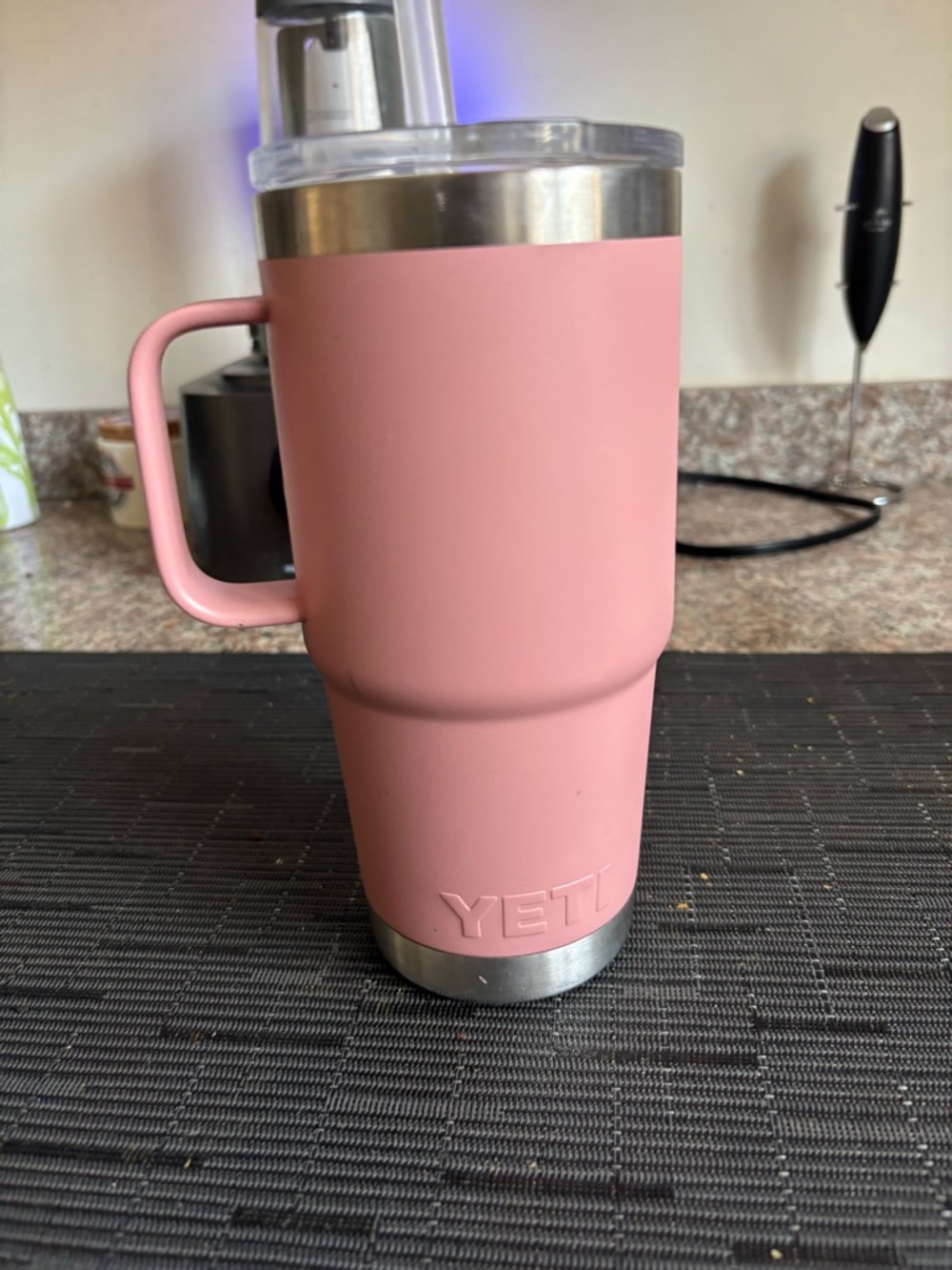 Yeti Pink Travel Tumbler with Handle and Clear Lid - Picture 2 of 6